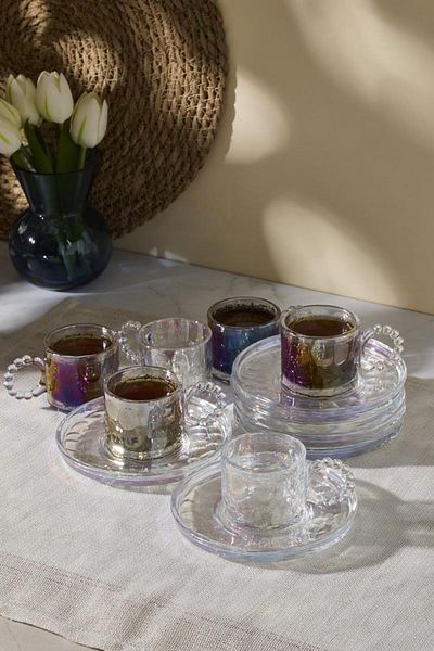Perotti Ringo Stone Luster 6-Piece Beaded Coffee Cup with Handles