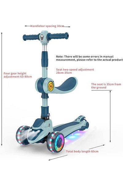 Yelajoy 3-in-1 Kids Scooter,with Flash Wheels Suit For 3 Old,adjustable Height Removable Seat Green