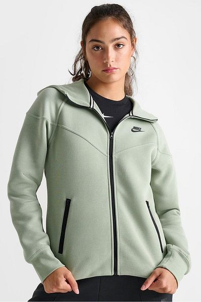 Nike Sportswear Tech Fleece Full Zip Hoodie Dark Heather Black Women's Hooded Sweatshirt Water Green