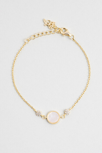 So CHIC... İkonik Sedef 18 Ayar Sarı Altın Kaplama 19 Cm Gümüş Bileklik