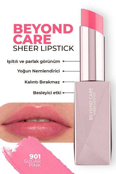 Alix Avien Beyond Care Sheer Lipstick 901 - Sugar Pink - Intensive Moisturizing Nourishing Effect - Shiny Lipstick
