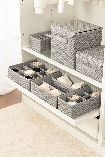 REKHOME Gray Herringbone Patterned 4-Piece Kids Room Organizer - Cabinet Drawer and Socks Organizer