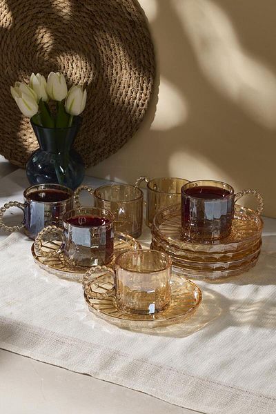 Perotti Ringo Line Amber 6-Piece Beaded Tea Cup with Handles