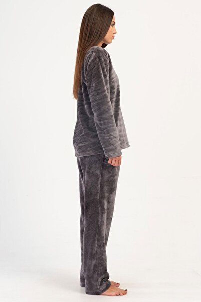 VİENETTA Kadın Welsoft Uzun Kol Gri Pijama Takım C1T3N1O304