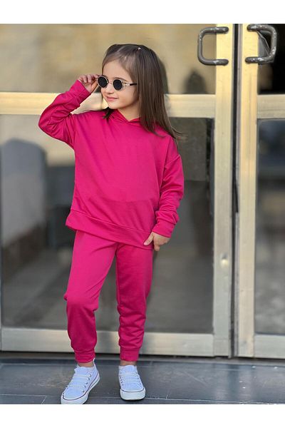 renkli diyar Long Sleeve Hooded Sweat and Trousers Set for Girl - Kres Kindergarten Primary School