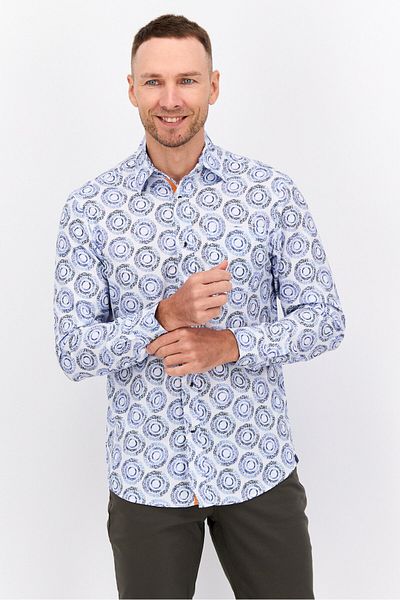 Vintage 1946 Men Regular Fit All Over Print Long Sleeves Casual Shirt, Blue