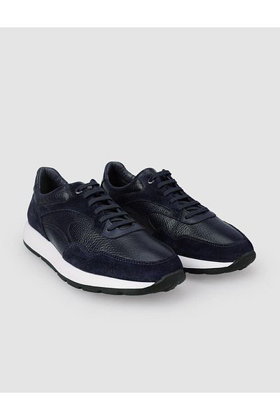 Cabani 100% Genuine Leather Navy Blue Men's Sneakers