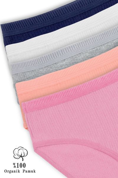 Humaone Σετ 5 εσώρουχα μπικίνι Indigo - 100% βαμβάκι, ραβδωτή μέση, αποξηραμένο τριαντάφυλλο, γκρι και γατάκι λευκό Bk2-b5