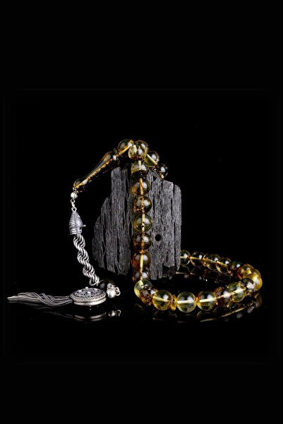 Genel Markalar Gümüş Püsküllü Küre Kesim Fosilli Damla Kehribar Tesbih