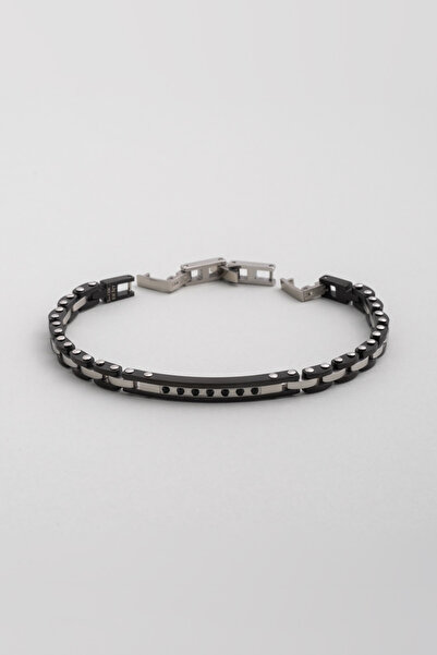 So CHIC... Siyah  Taşlı 21 Cm Çelik Erkek Bileklik