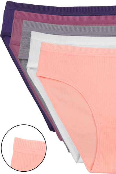 Humaone Σετ 5 εσώρουχα μπικίνι Indigo - 100% βαμβάκι, ραβδωτή μέση, αποξηραμένο τριαντάφυλλο, γκρι και γατάκι λευκό Bk2-b5