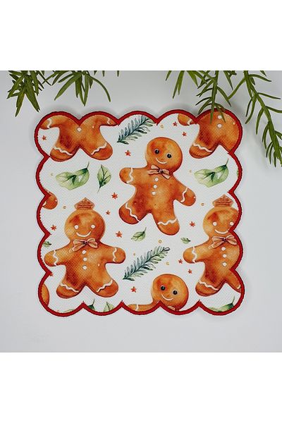 decofav 1 Piece Gingerman and Leaf Pattern Embroidered Water Color Cocktail Napkin