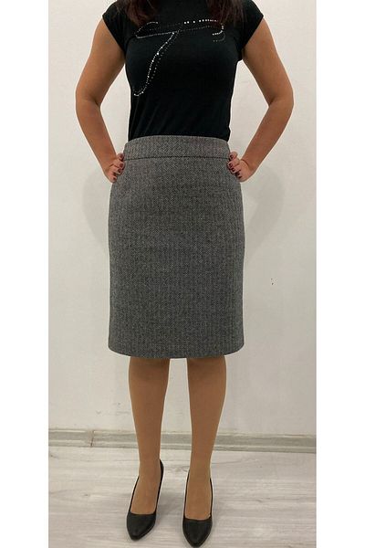 Valarmour Jacquard Tweed Lycra Herringbone Patterned Straight Skinny Skirt