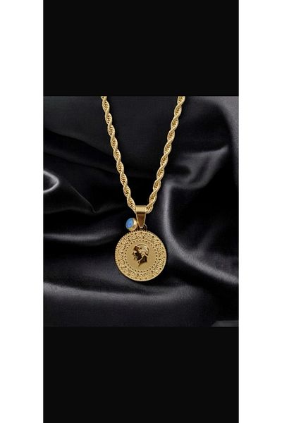 Çelik Ata Lira Evil Eye Beaded Rope Chain Necklace