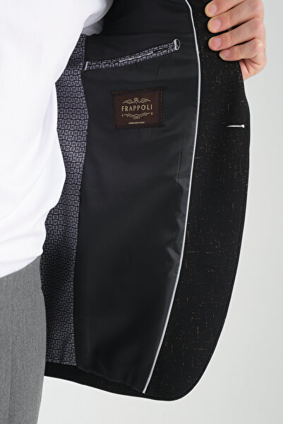 Frappoli Takiro Erkek Koyu Kahve Esneyen Kumaş Slim Fit Mono Yaka Spor Blazer Ceket