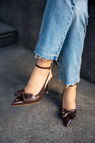 LAMİNTA Mody Bitter Brown Bow Detailed Buckle Women's Thin Heeled Shoes