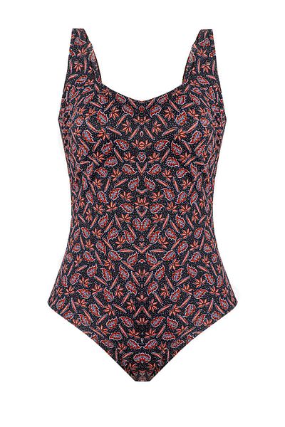 HAREM SUARE Forbach Minimizer Recovery Large Size U Collar Swimsuit Autumn Patterned