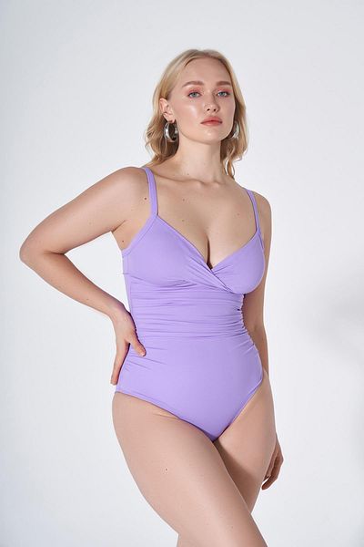 HAREM SUARE Judy Minimizer Gathering Large Size V-Neck Swimsuit Lilac