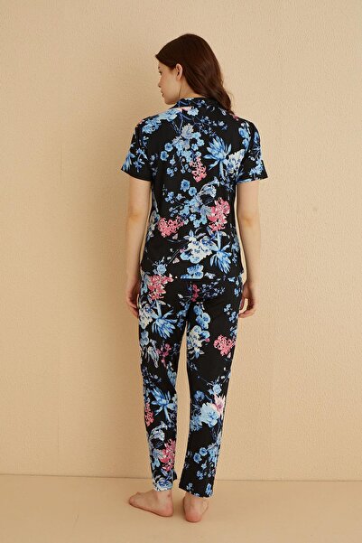 Kompedan Genç Önden Düğmeli Pijama Takımı | Siyah 80124-64