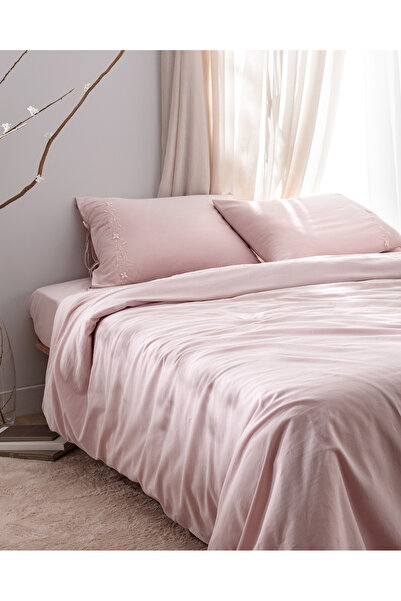 Madame Coco Double 100% Cotton Embroidered Duvet Cover Set - Powder