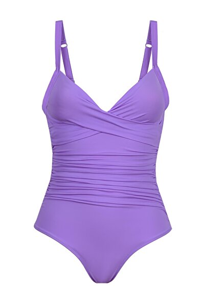 HAREM SUARE Judy Minimizer Gathering Large Size V-Neck Swimsuit Lilac