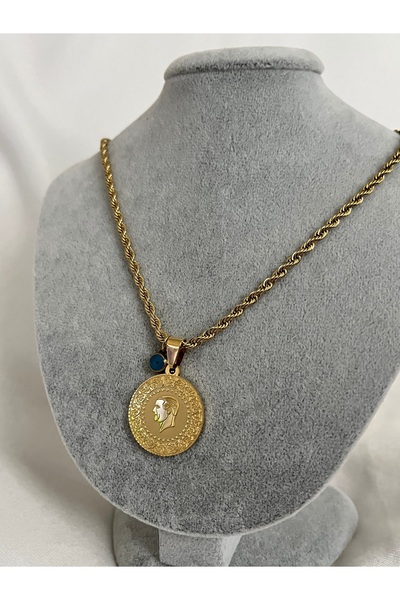 Çelik Ata Liralı Nazar Boncuklu Halat Zincir Kolye