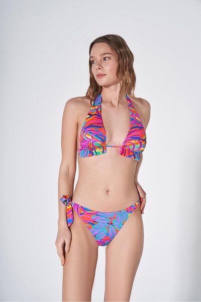 HAREM SUARE Plaisir Frill Neon Patterned Triangle Bikini Set