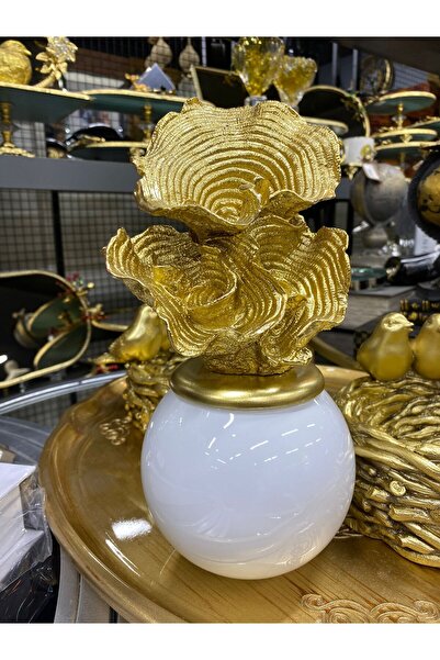 elif aksesuar Cam Fanuslu Beyaz Gold  Mercan Dekor 25,5cm