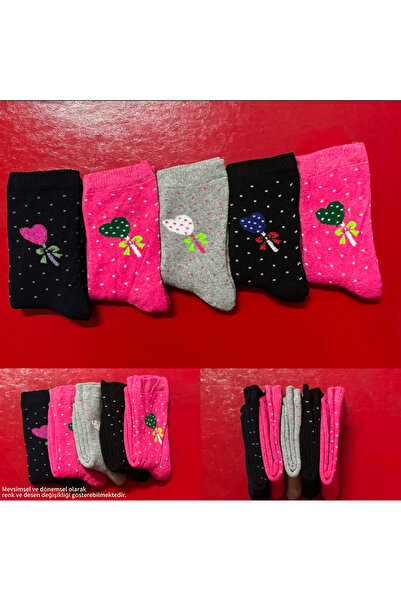 cvdgroup KALİTE SERİSİ KIZ ÇOCUK TERMAL HAVLU ISI EMİCİ ÇORAP 5 ÇİFT