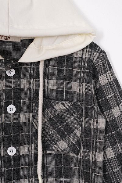 zepkids Plaid Patterned Hooded Anthracite Color Boy's Shirt