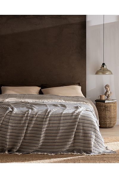 Madame Coco Bresdon Double 100% Cotton Bedspread - Coffee/Blue