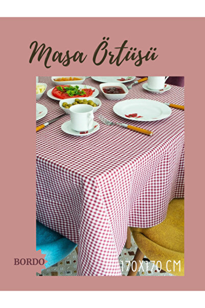 PERFECTWOMEN Bordo Pötikareli Masa Örtüsü 170x170 Cm Pitikareli Sofra Bezi Piknik Örtüsü Dikdörtgen Yer Sofrası