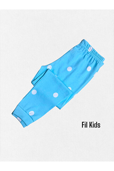 elmas kids Kız Çocuk %100 Pamuklu Mavi Beyaz Puantiyeli Uzun Kollu Kışlık Pijama Takımı
