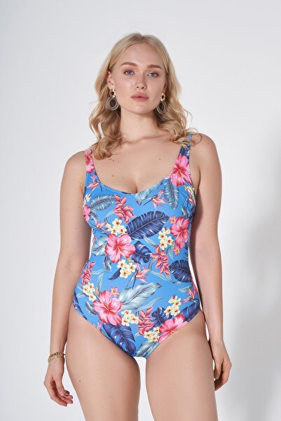 HAREM SUARE Forbach Minimizer Recovery Large Size U-Neck Swimsuit Pink Floral Pattern