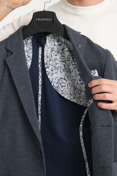 Frappoli Dantae Erkek Lacivert Likralı Esneyen Kumaş Slim Fit Spor Blazer Ceket