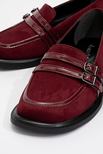 Ccway Dámské mokasínové boty Claret Red Suede a lakované kůže - s přezkou