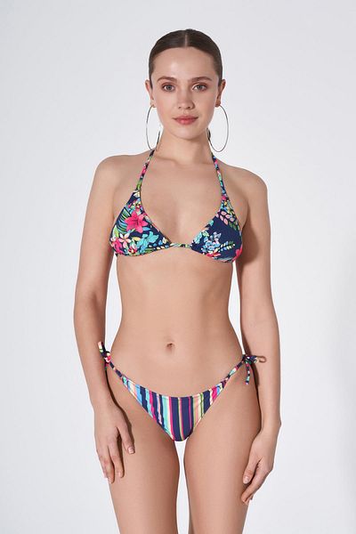 HAREM SUARE Les Lilas Üçgen Kesim Bikini Takım Çiçek Ve Çizgi Desenli