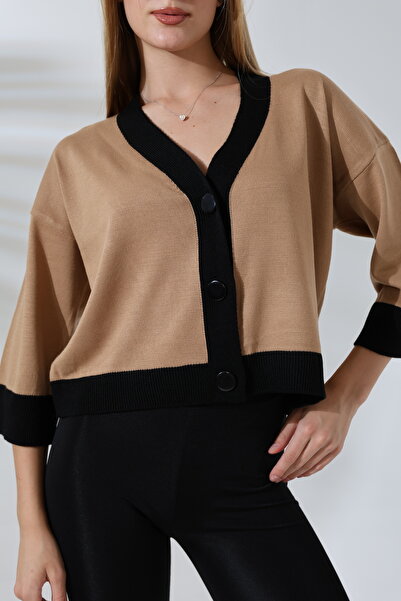 ALCHON V λαιμόκοψη μισό μανίκι με τρία κουμπιά Basic κοντή κομψή πλεκτή λεπτή ζακέτα