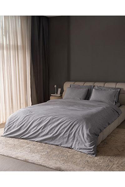 Madame Coco Andre King Size Cotton Jacquard Satin Duvet Cover Set - Light Grey