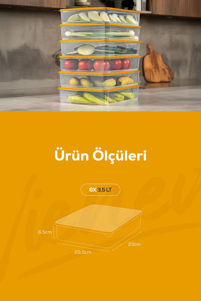 Vienev 3.5 Liter 6-Piece Refrigerator - Orange Storage Container Suitable for Microwave and Freeze