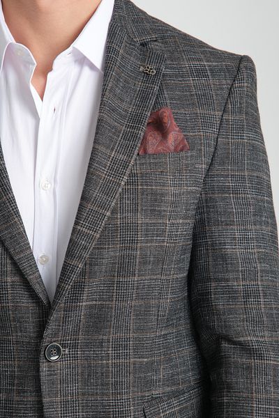 Frappoli Ανδρικό μαύρο καρό Caswino Slim Fit Mono Collar Sports Blazer Jacket