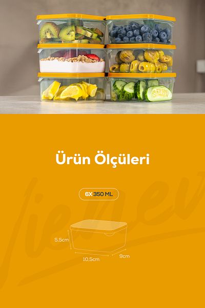 Vienev 6-Piece 350 ml Refrigerator Freezer Organizer Storage Container Suitable for Microwave and Freezer Orange