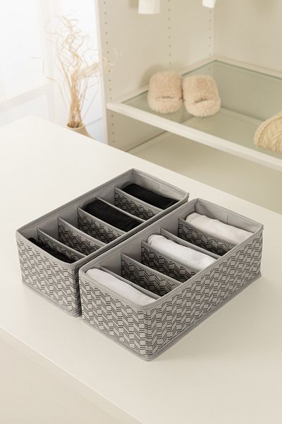 REKHOME 2-Piece 6 Compartments Gray Children's Room Closet Drawer Inside Laundry Socks Organizer Honeycomb Accordion Organizer