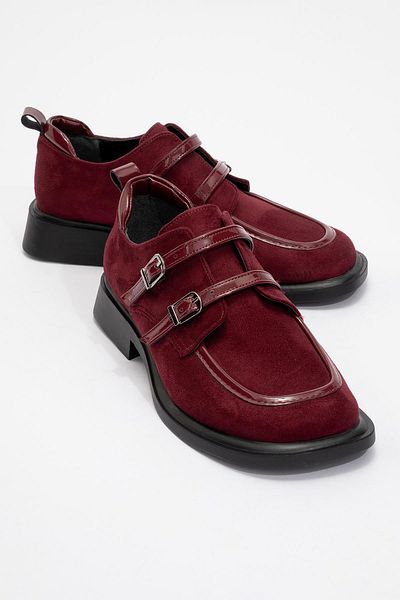 Ccway Burgundy Suede College Shoes - Buckle and Patent Leather
