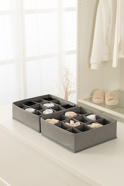 REKHOME 2-Piece Gray Cabinet Drawer Underwear Belt Socks Shawl Organizer Box Accordion Organizer with Compartments