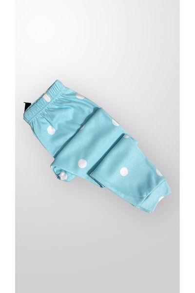 elmas kids Girl's Pink - Light Blue Long Sleeve 100% Cotton - Sausage Puppy and Polka Dot Pajama Set