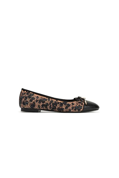 EMIENZA Sienna Stone Embroidered Bow Detailed Leopard Women's Ballerinas -