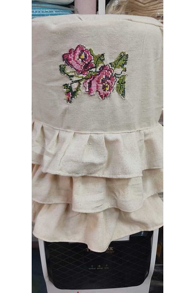 TUNCAY TEKSTİL Authentic Carboy Cover Case with Red Cross-Stitch Ruffles