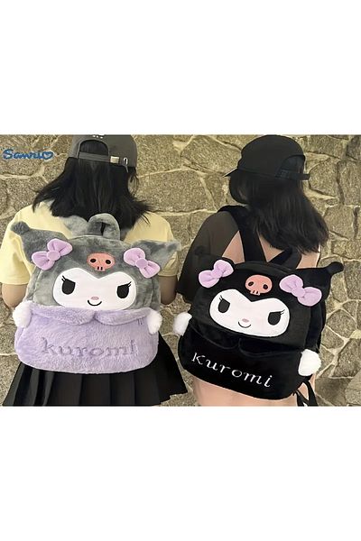 SYNOPE Geantă de școală de pluș Sanrio Kuromi - Gri pentru fete și adolescenți