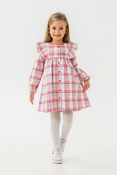 Minigimin Cicileri Rochie din bumbac în carouri fucsia - Junior pentru fete și detaliu cu nasturi cu volane